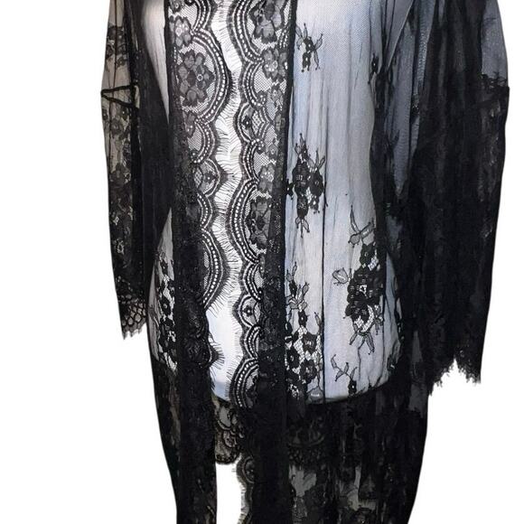 Women’s 3X lace, sheer, eyelash, kimono style loungewear witchy topper jacket - Picture 8 of 9